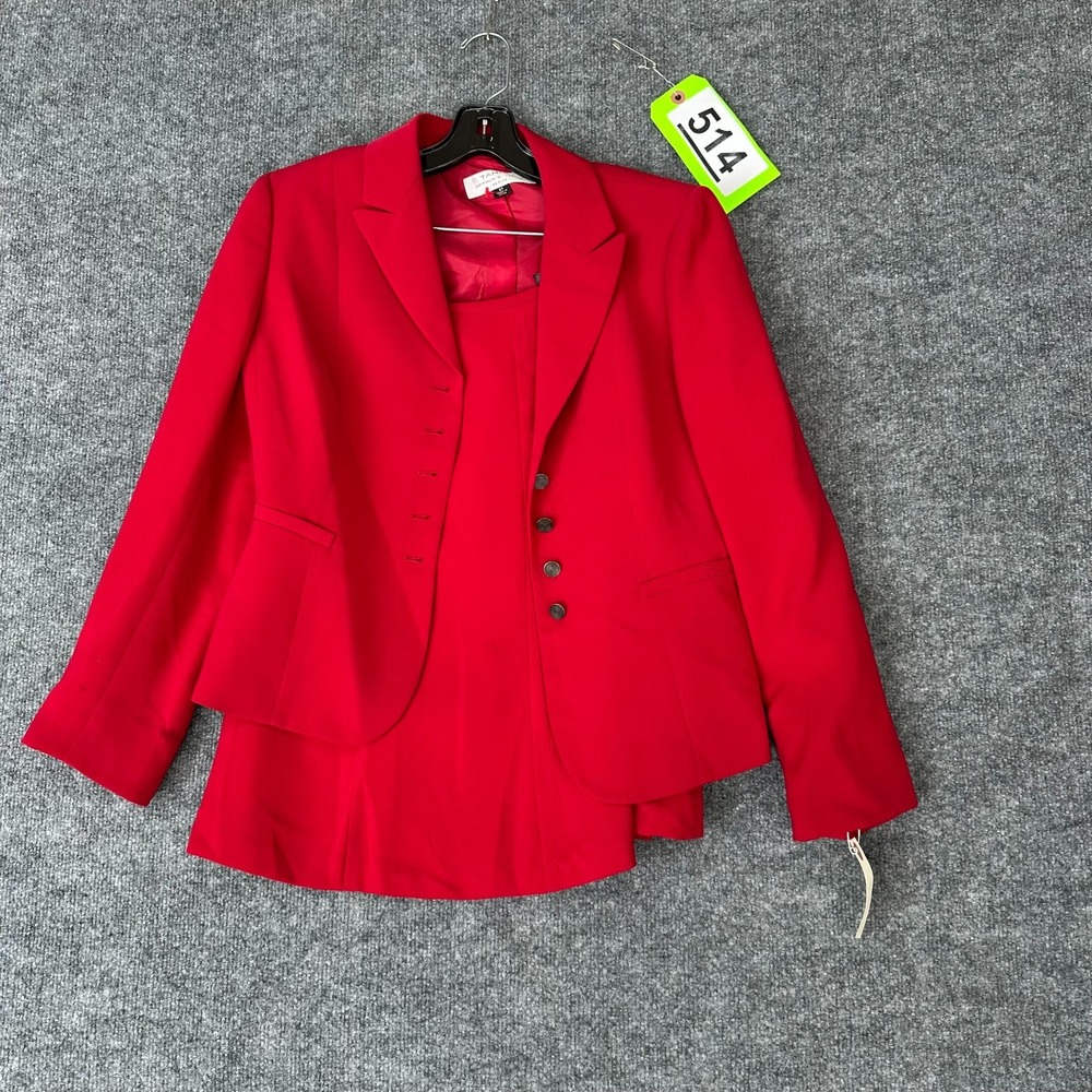 Vtg 90s Tahari Arthur S. Levine 2-Piece Blazer & Skirt Set Womens Petite 8P Red